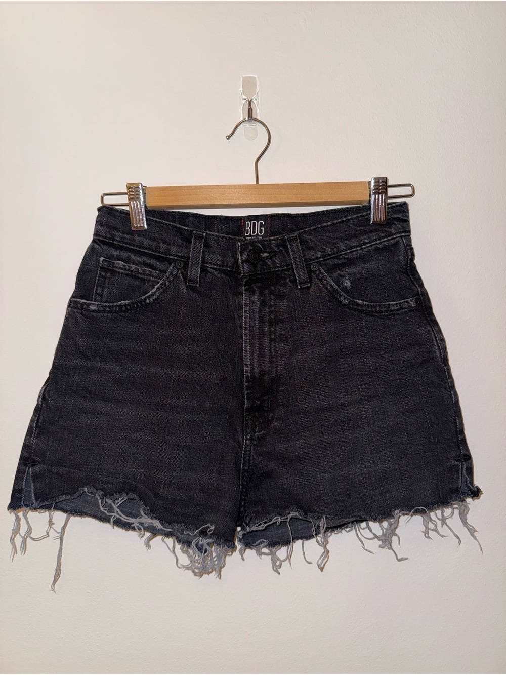 BDG Black High-Rise Raw Hem Denim Shorts